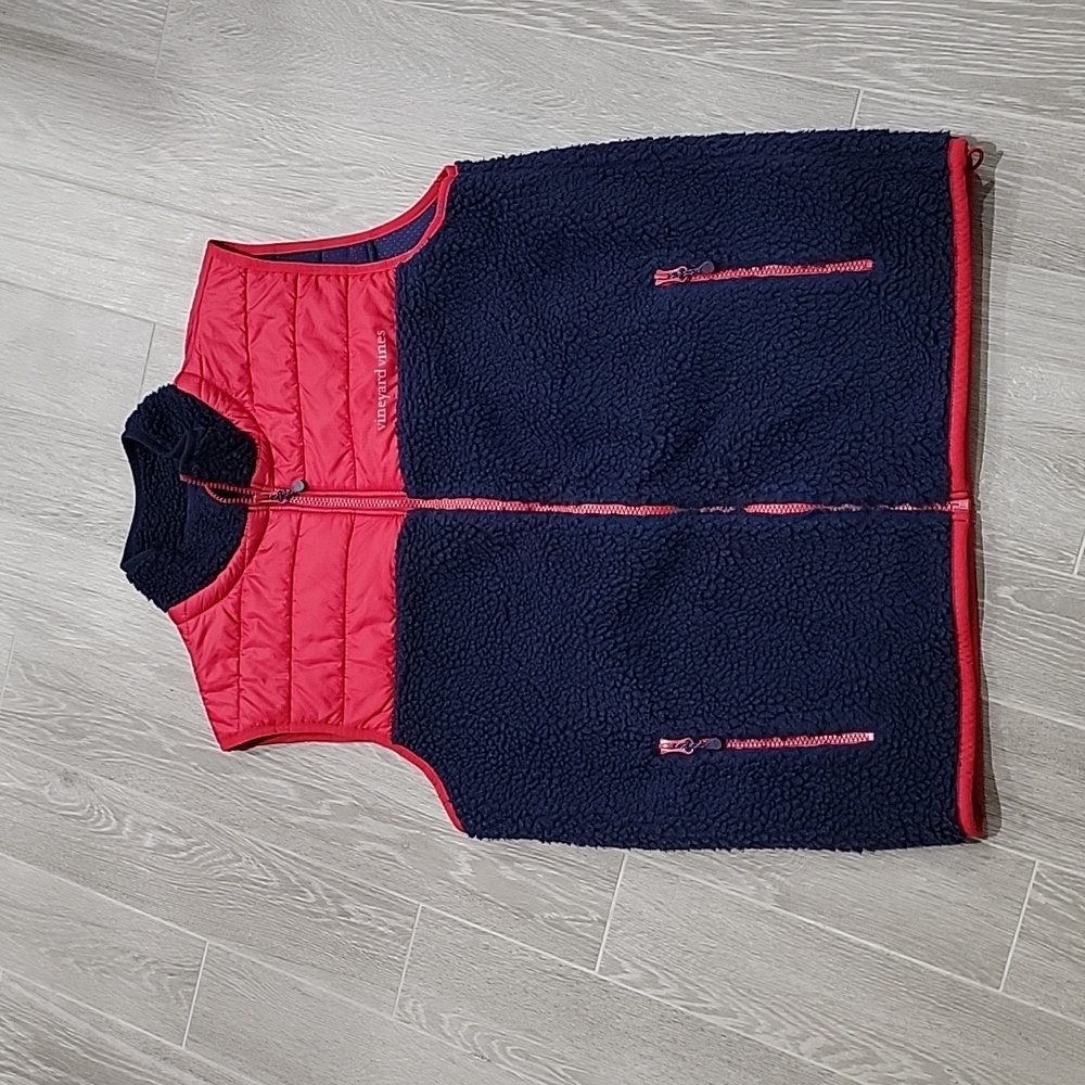Vineyard Vines Mens Quilted Sherpa Vest Navy & Red Size Medium